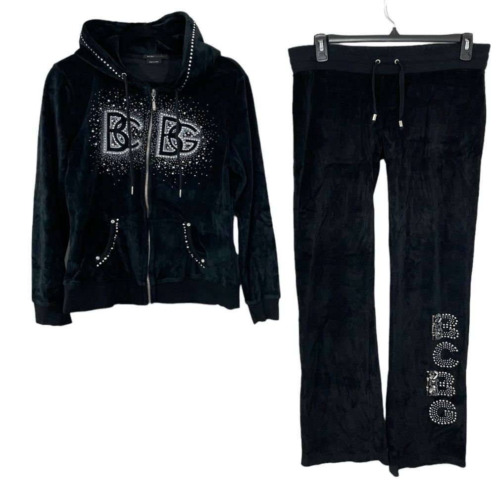 BCBGMaxAzria Black Hoodie with Rhinestone Accents